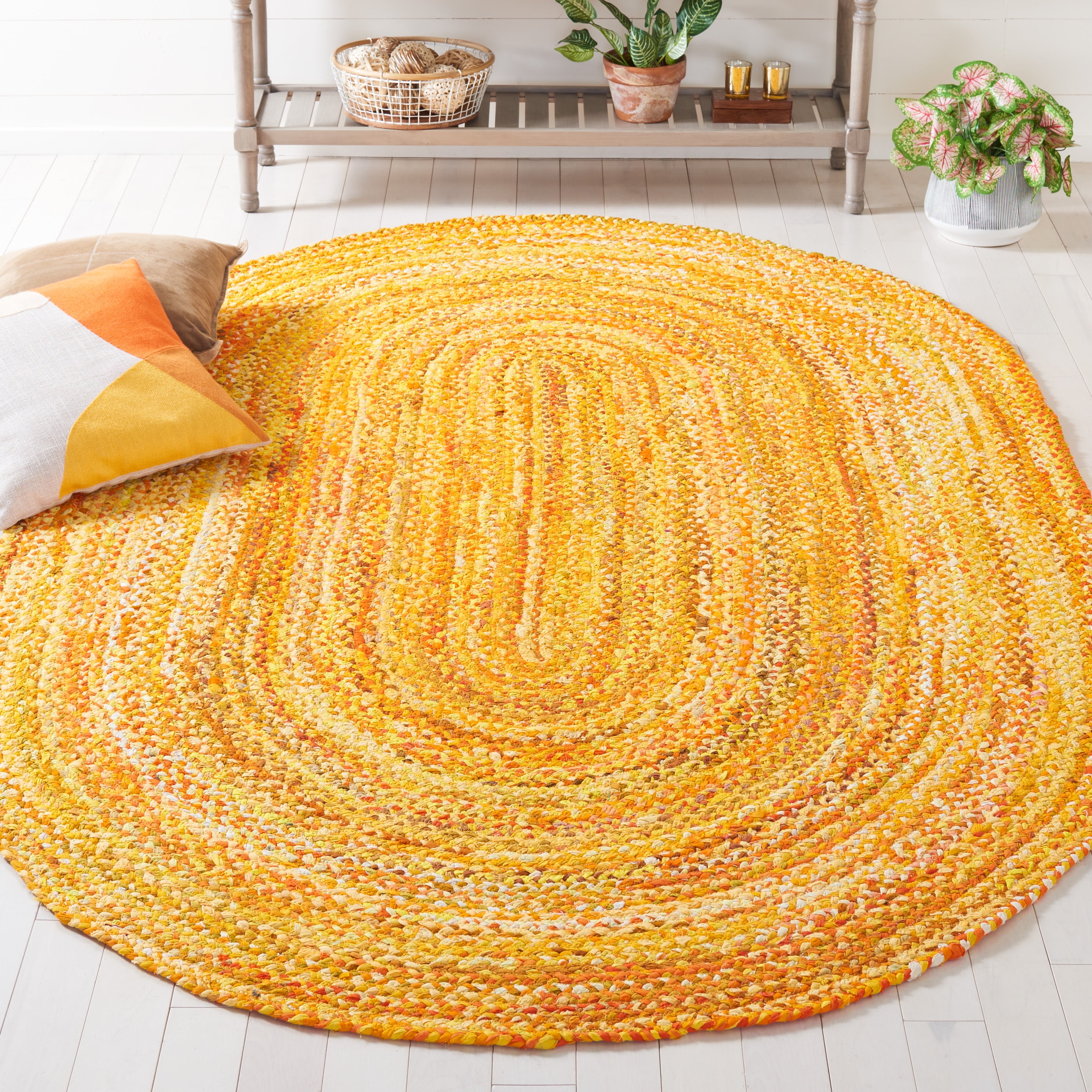 SAFAVIEH Braided Calvin Transitional Cotton Reversible Area Rug, Gold, 5' x 8' Oval