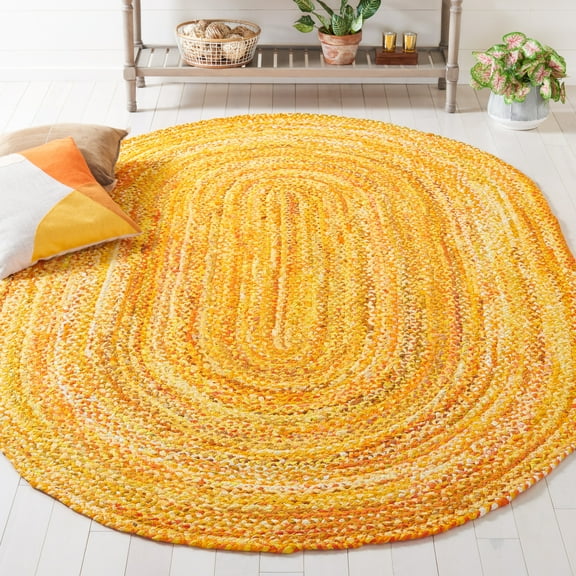 SAFAVIEH Braided Calvin Transitional Cotton Reversible Area Rug, Gold, 5' x 8' Oval