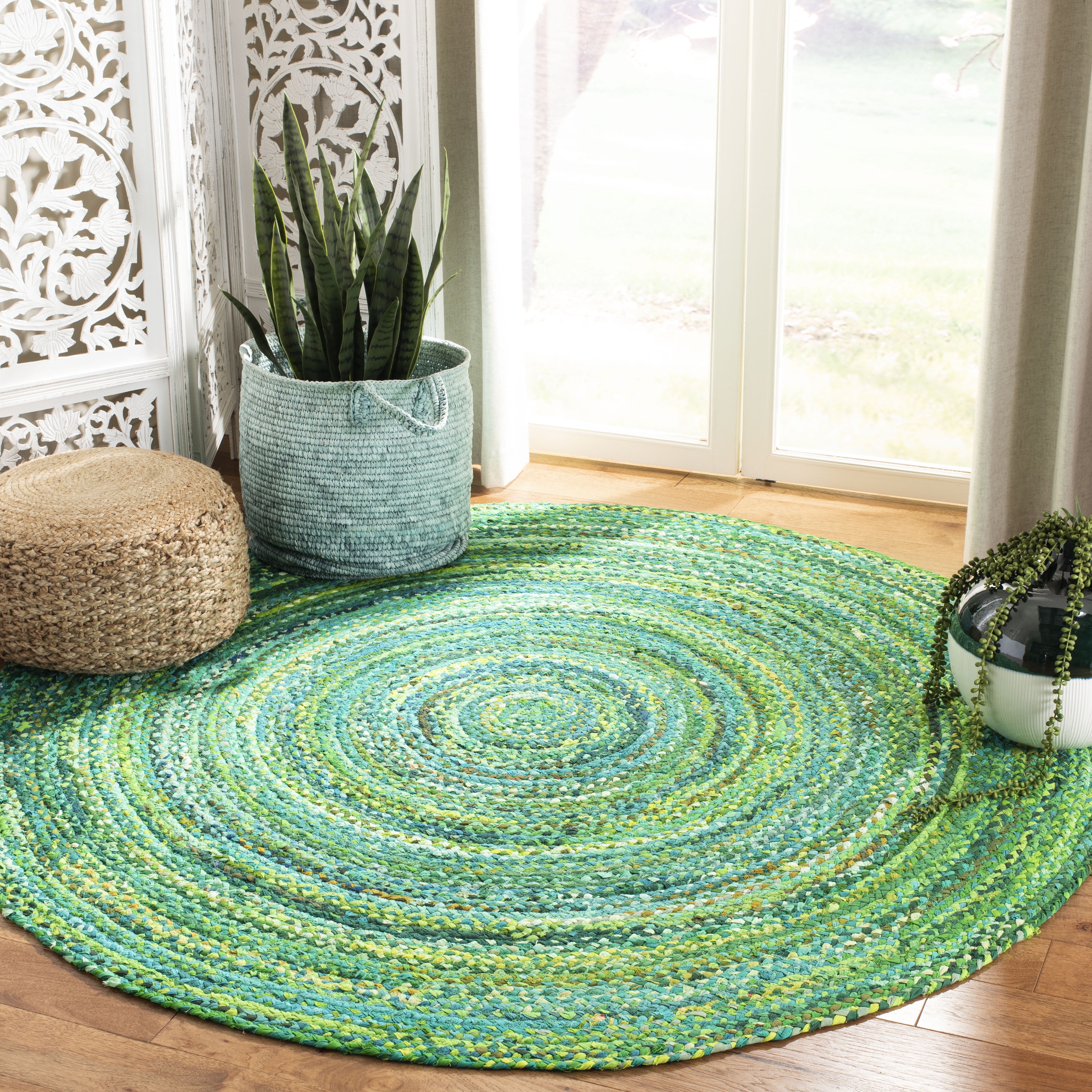 SAFAVIEH Braided Calvin Transitional Cotton Reversible Area Rug, Green, 10' x 10' Round