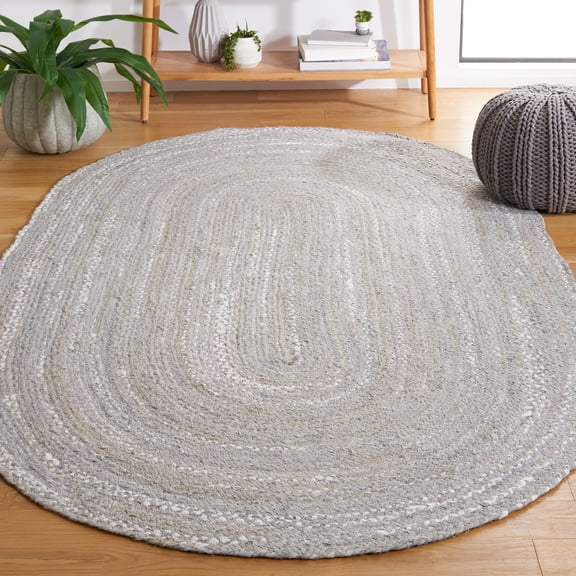 SAFAVIEH Braided Calvin Transitional Cotton Reversible Area Rug, Light Gray, 3' x 5' Oval