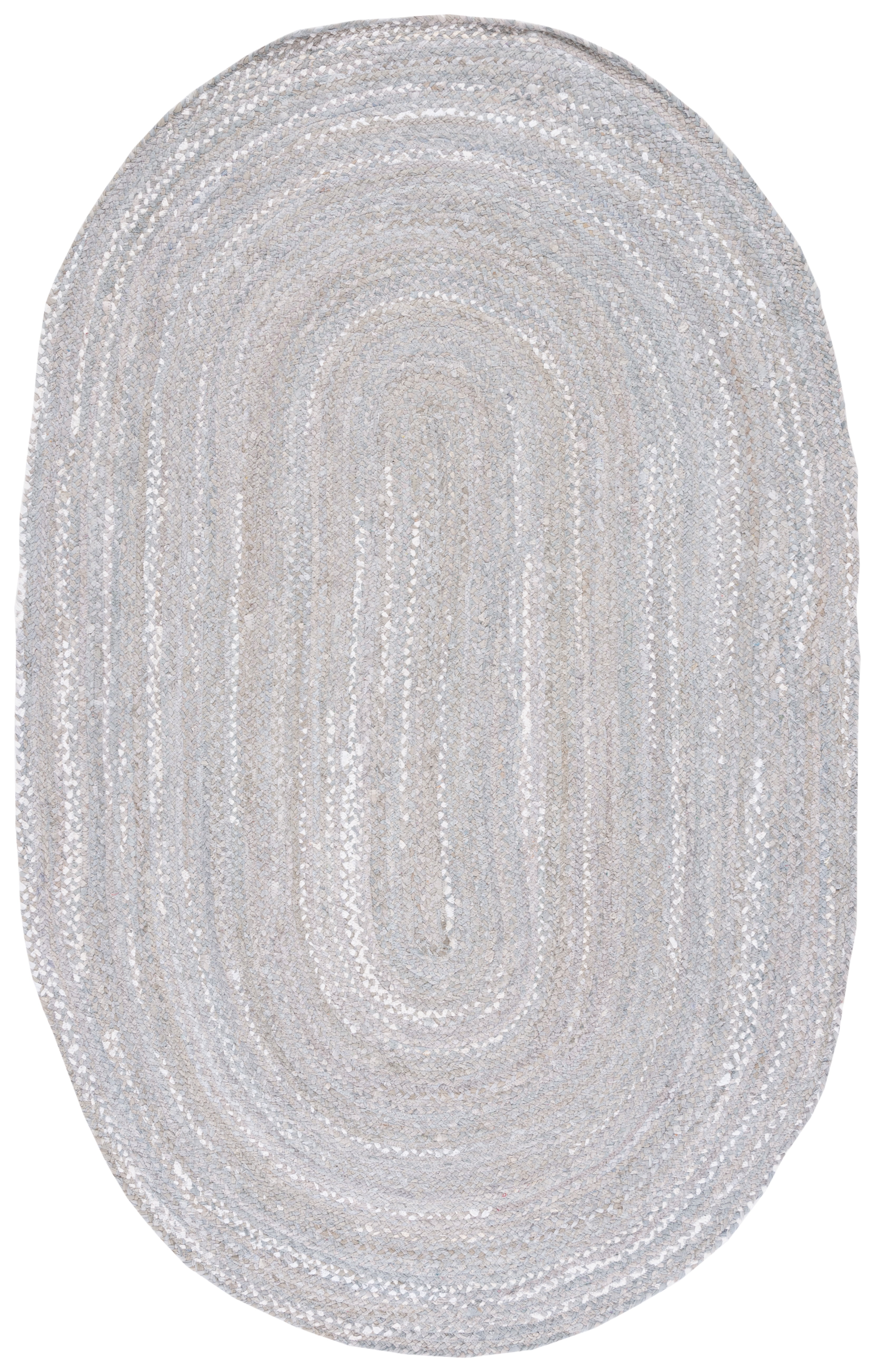 Handmade Light Gray Braided Cotton Oval Area Rug