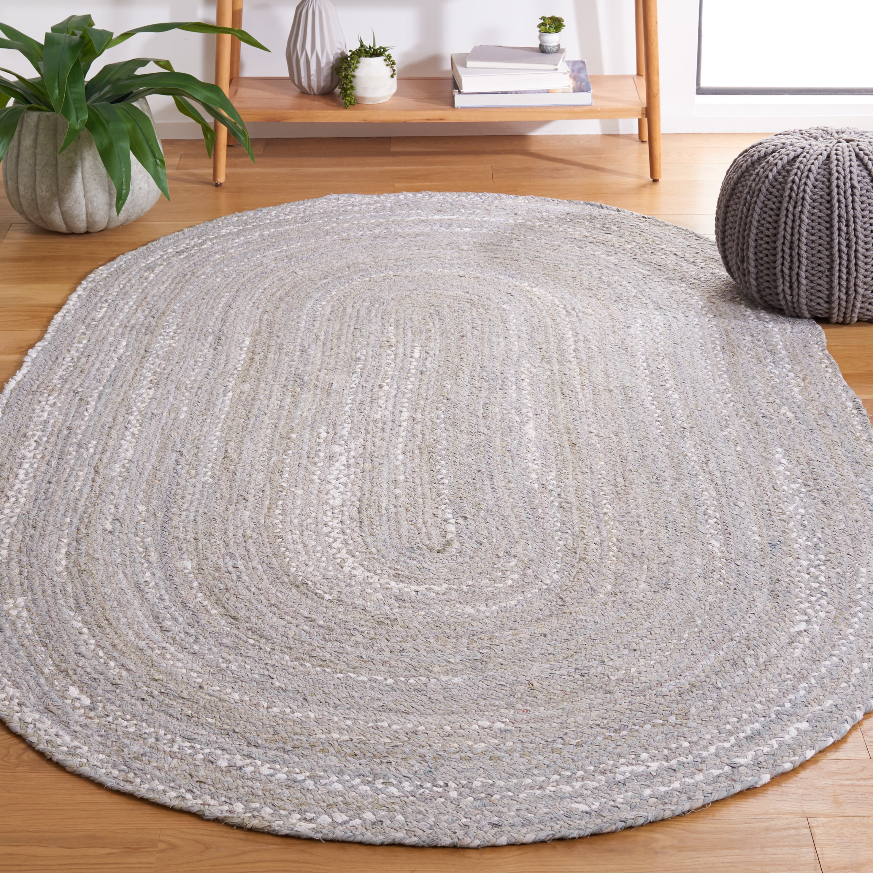 SAFAVIEH Braided Calvin Transitional Cotton Reversible Area Rug, Light Gray, 5' x 8' Oval