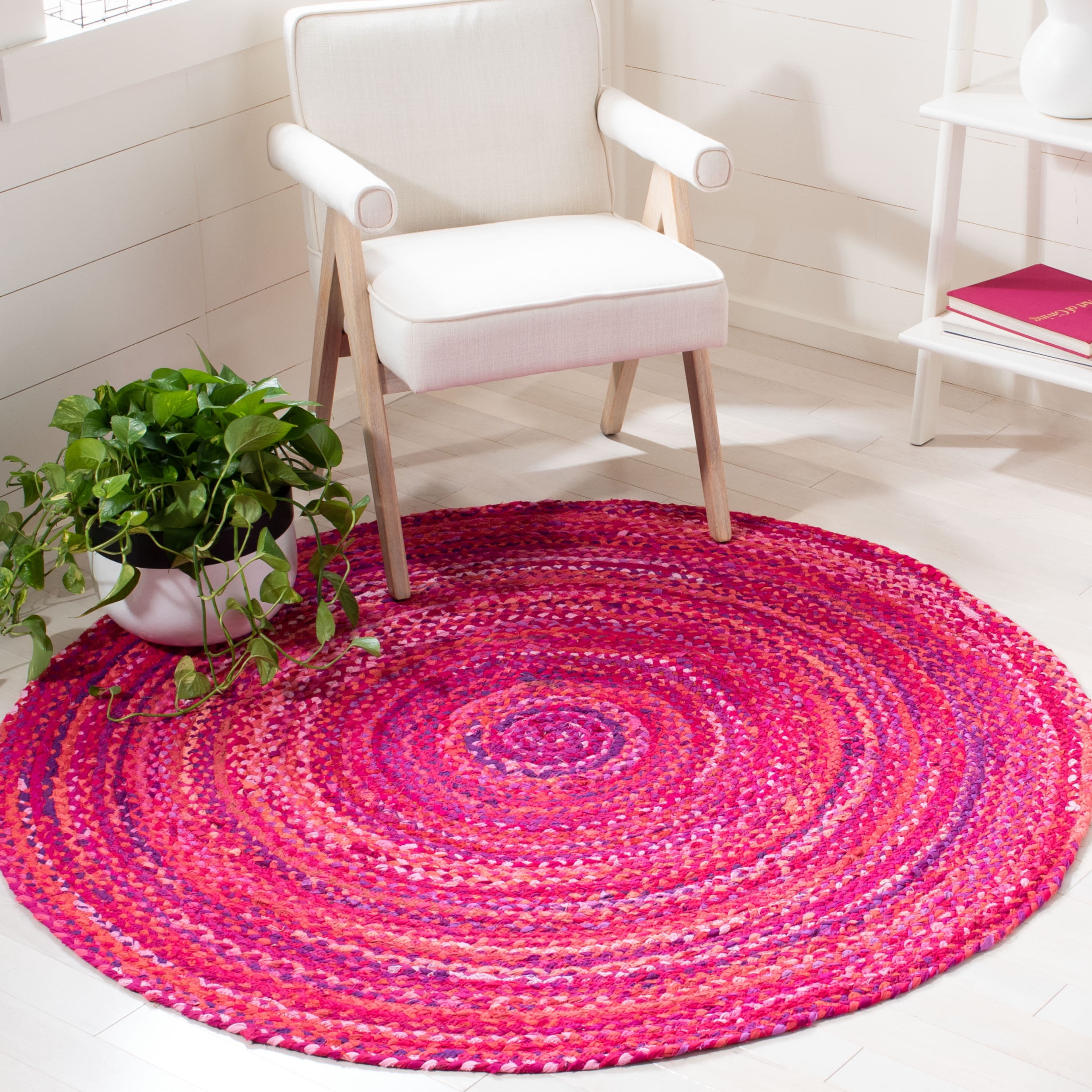 SAFAVIEH Braided Calvin Transitional Cotton Reversible Area Rug, Pink/Fuchsia, 3' x 3' Round