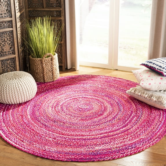 SAFAVIEH Braided Calvin Transitional Cotton Reversible Area Rug, Pink/Fuchsia, 6' x 6' Round