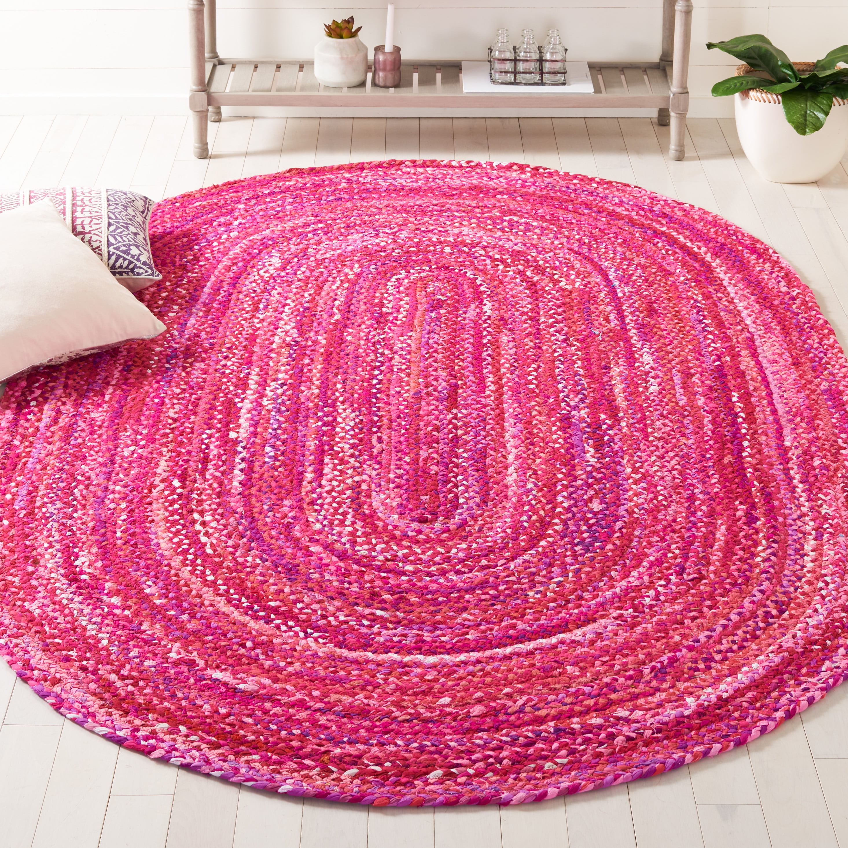 SAFAVIEH Braided Calvin Transitional Cotton Reversible Area Rug, Pink/Fuchsia, 6' x 9' Oval