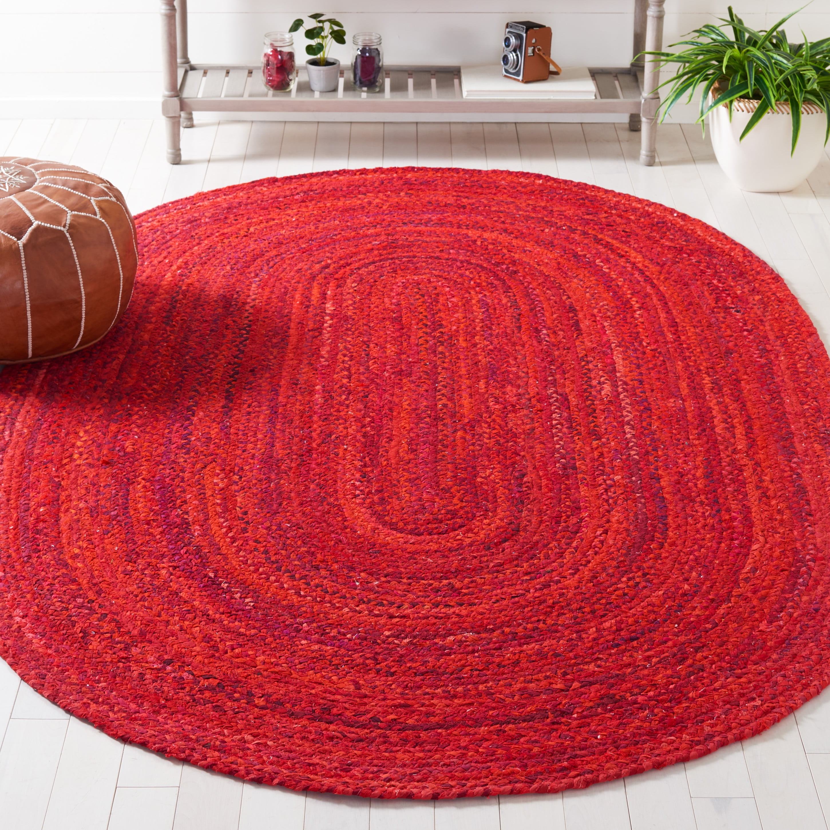 SAFAVIEH Braided Calvin Transitional Cotton Reversible Area Rug, Red, 4' x 6' Oval