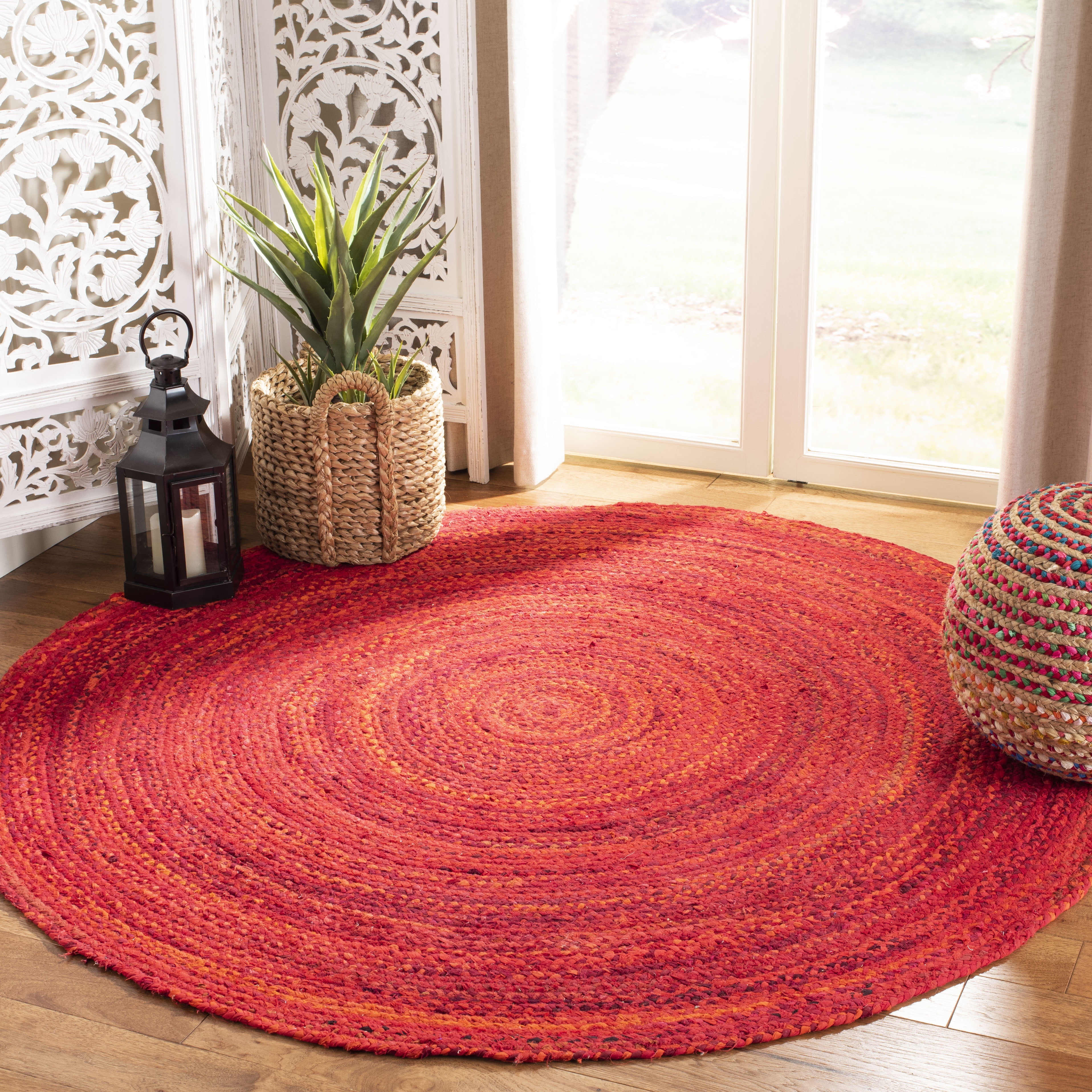 SAFAVIEH Braided Calvin Transitional Cotton Reversible Area Rug, Red, 5' x 5' Round