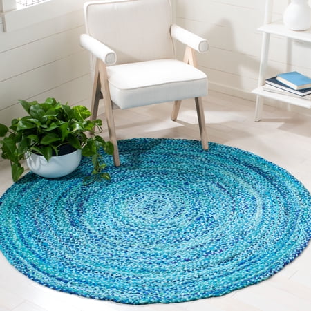 SAFAVIEH Braided Calvin Transitional Cotton Reversible Area Rug, Turquoise, 3' x 3' Round