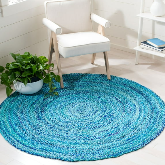 SAFAVIEH Braided Calvin Transitional Cotton Reversible Area Rug, Turquoise, 5' x 5' Round