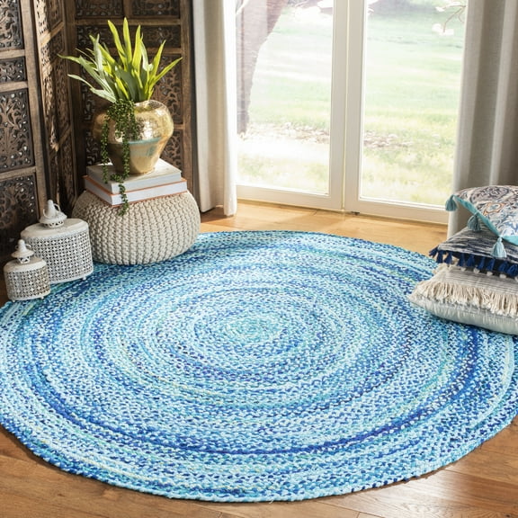 SAFAVIEH Braided Calvin Transitional Cotton Reversible Area Rug, Turquoise, 7' x 7' Round
