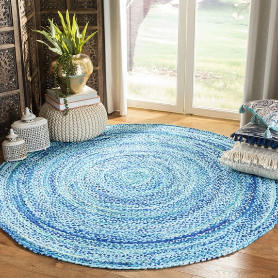 SAFAVIEH Braided Calvin Transitional Cotton Reversible Area Rug, Turquoise, 8' x 8' Round