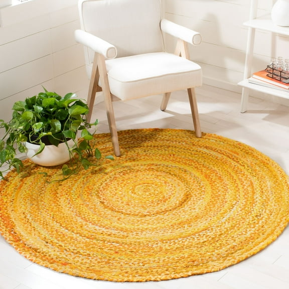 SAFAVIEH Braided Calvin Transitional Cotton Reversible Area Rug, Gold, 4' x 4' Round