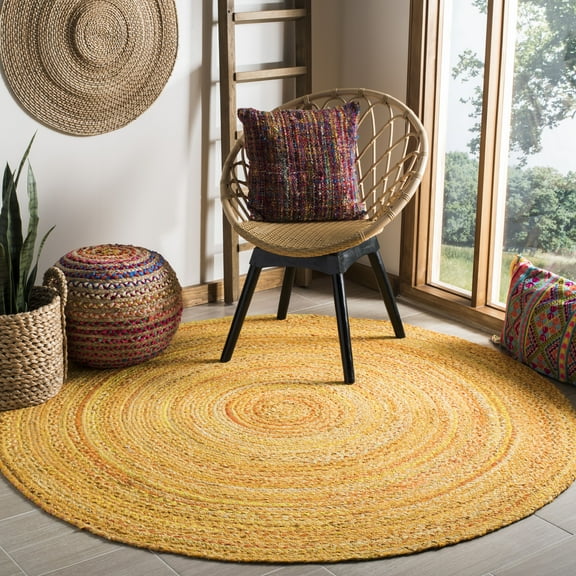 SAFAVIEH Braided Calvin Transitional Cotton Reversible Area Rug, Gold, 8' x 8' Round