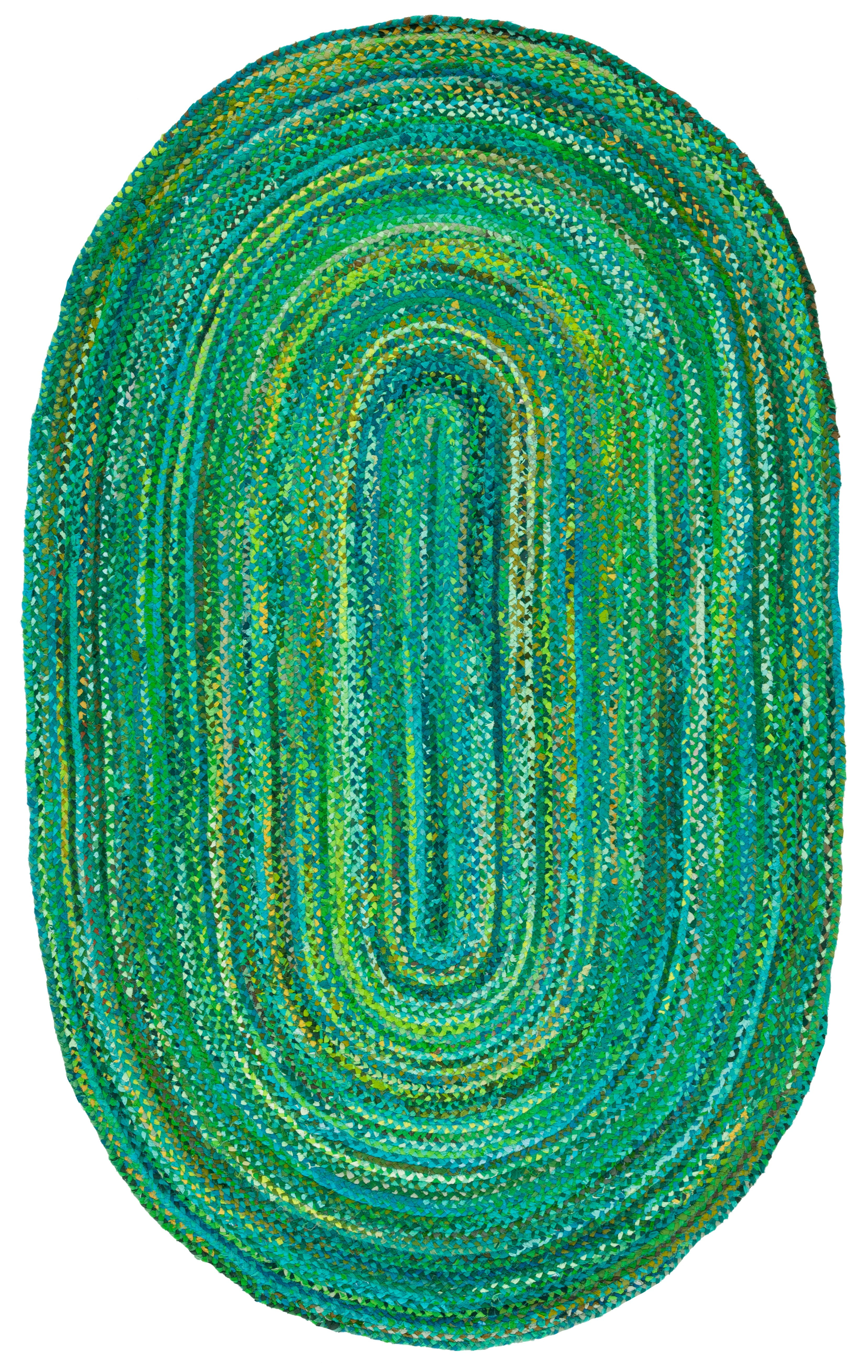 Handmade Green Cotton Braided Oval Rug 3'x5'