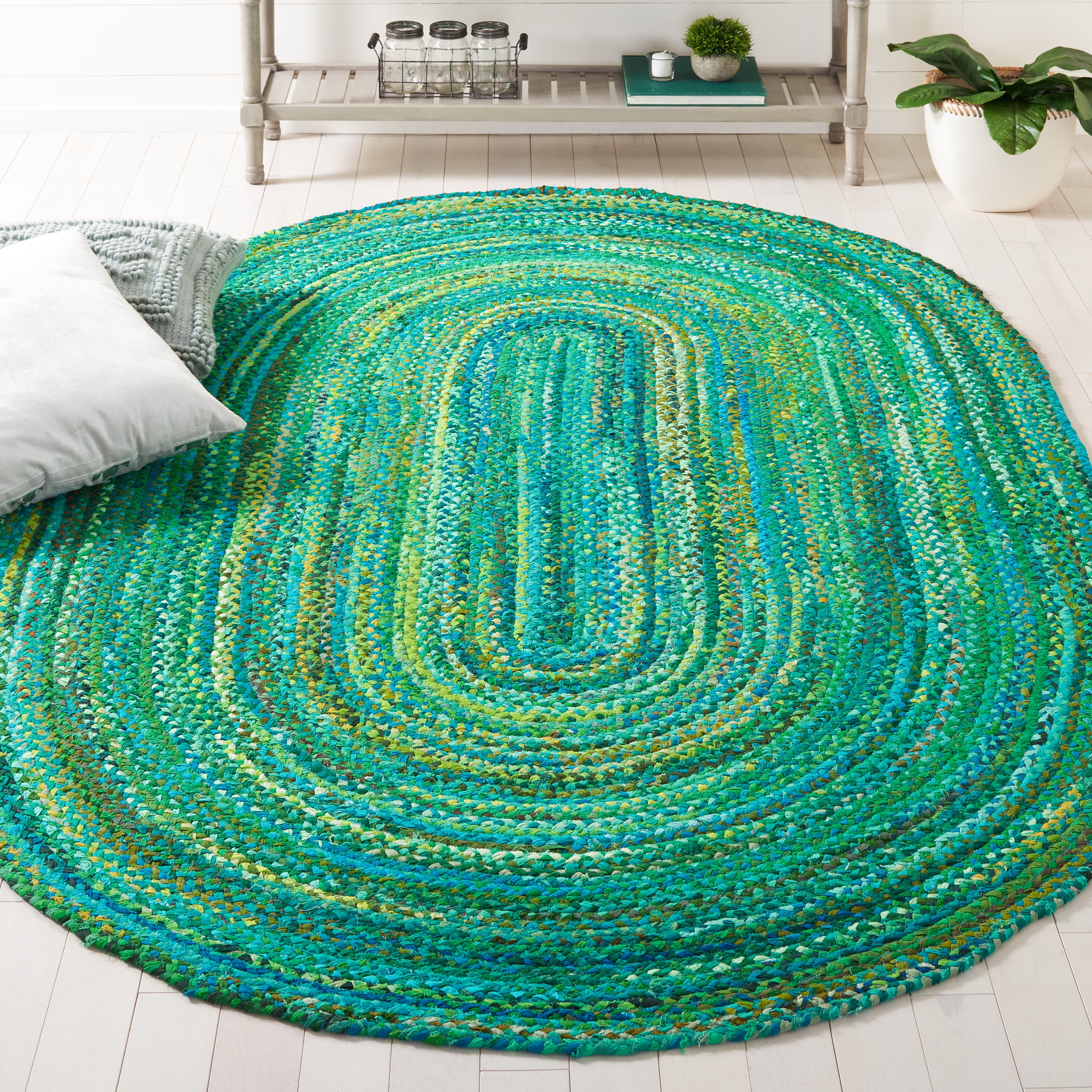 SAFAVIEH Braided Calvin Transitional Cotton Reversible Area Rug, Green, 3' x 5' Oval