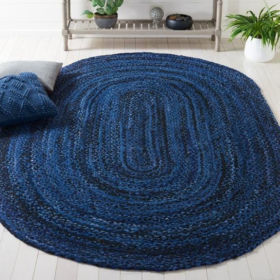 SAFAVIEH Braided Calvin Transitional Cotton Reversible Area Rug, Navy/Black, 6' x 9' Oval
