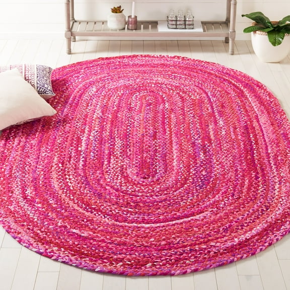 SAFAVIEH Braided Calvin Transitional Cotton Reversible Area Rug, Pink/Fuchsia, 4' x 6' Oval
