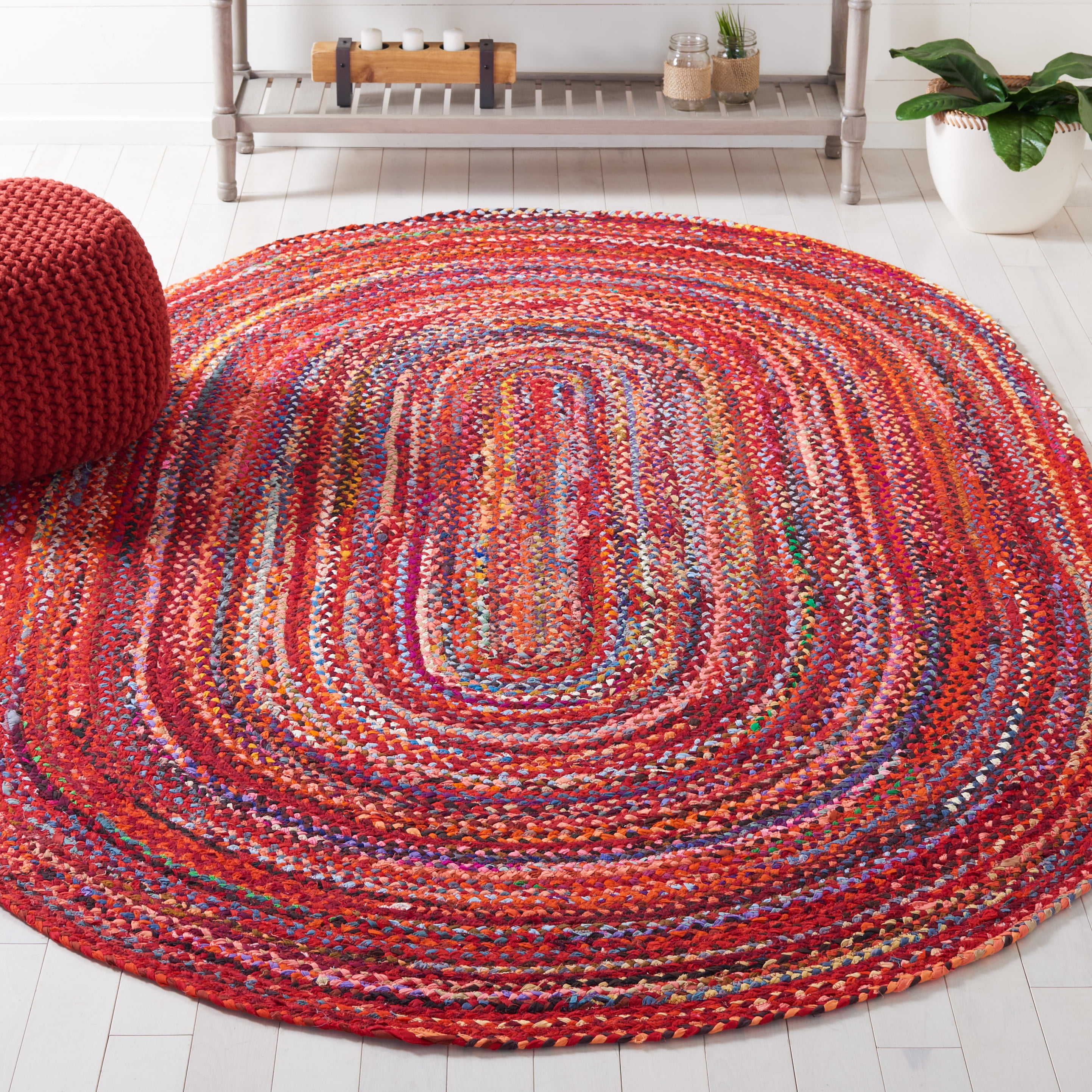 SAFAVIEH Braided Calvin Transitional Cotton Reversible Area Rug, Rust/Multi, 6' x 9' Oval