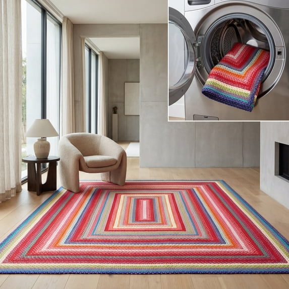 SAFAVIEH Braided Candyce Colorful Bordered Area Rug, Multi, 5' x 8'