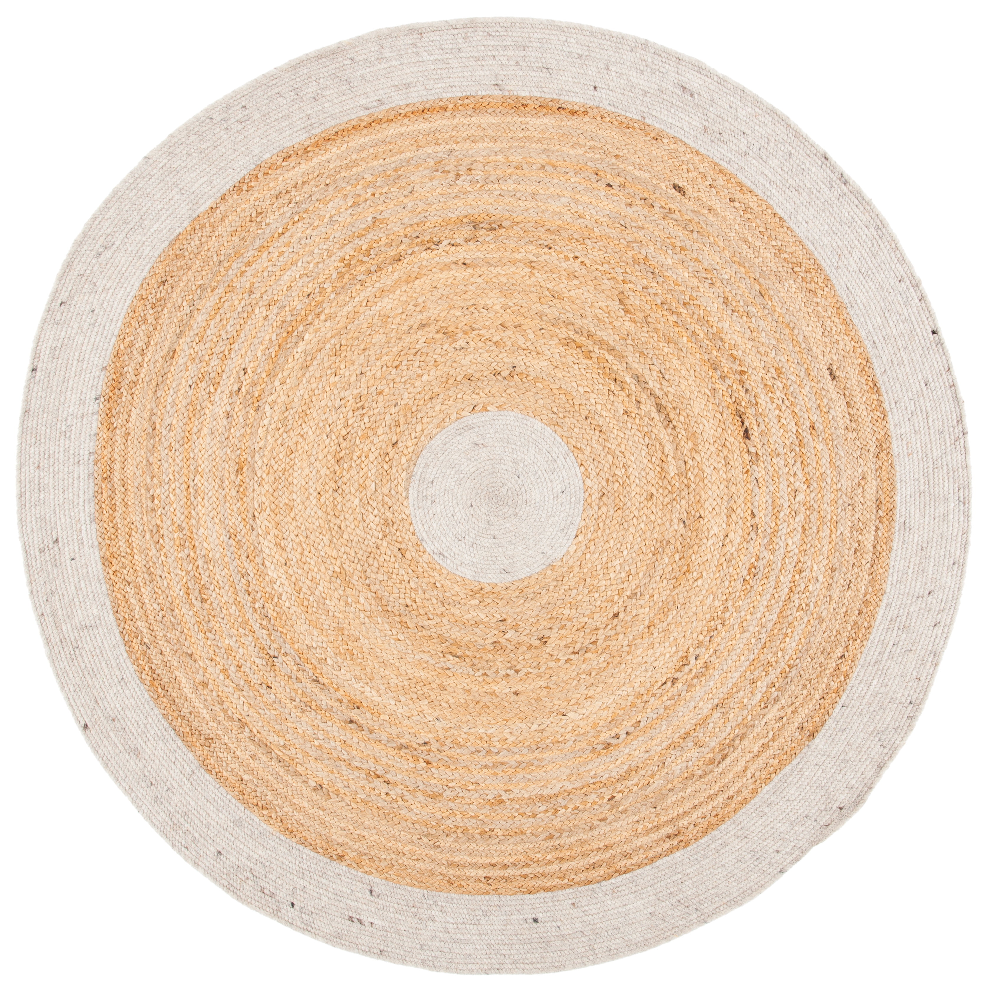 Handmade Beige and Natural Round Wool Cotton Rug, 5' x 5'