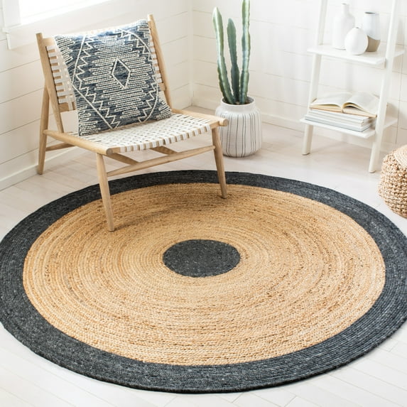 SAFAVIEH Braided Carina Bordered Reversible Area Rug, Black/Gold, 4' x 4' Round