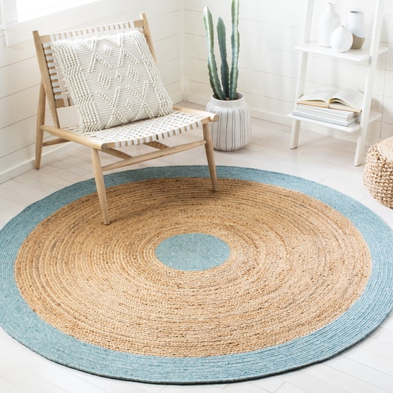 SAFAVIEH Braided Carina Bordered Reversible Area Rug, Blue/Natural, 5' x 5' Round