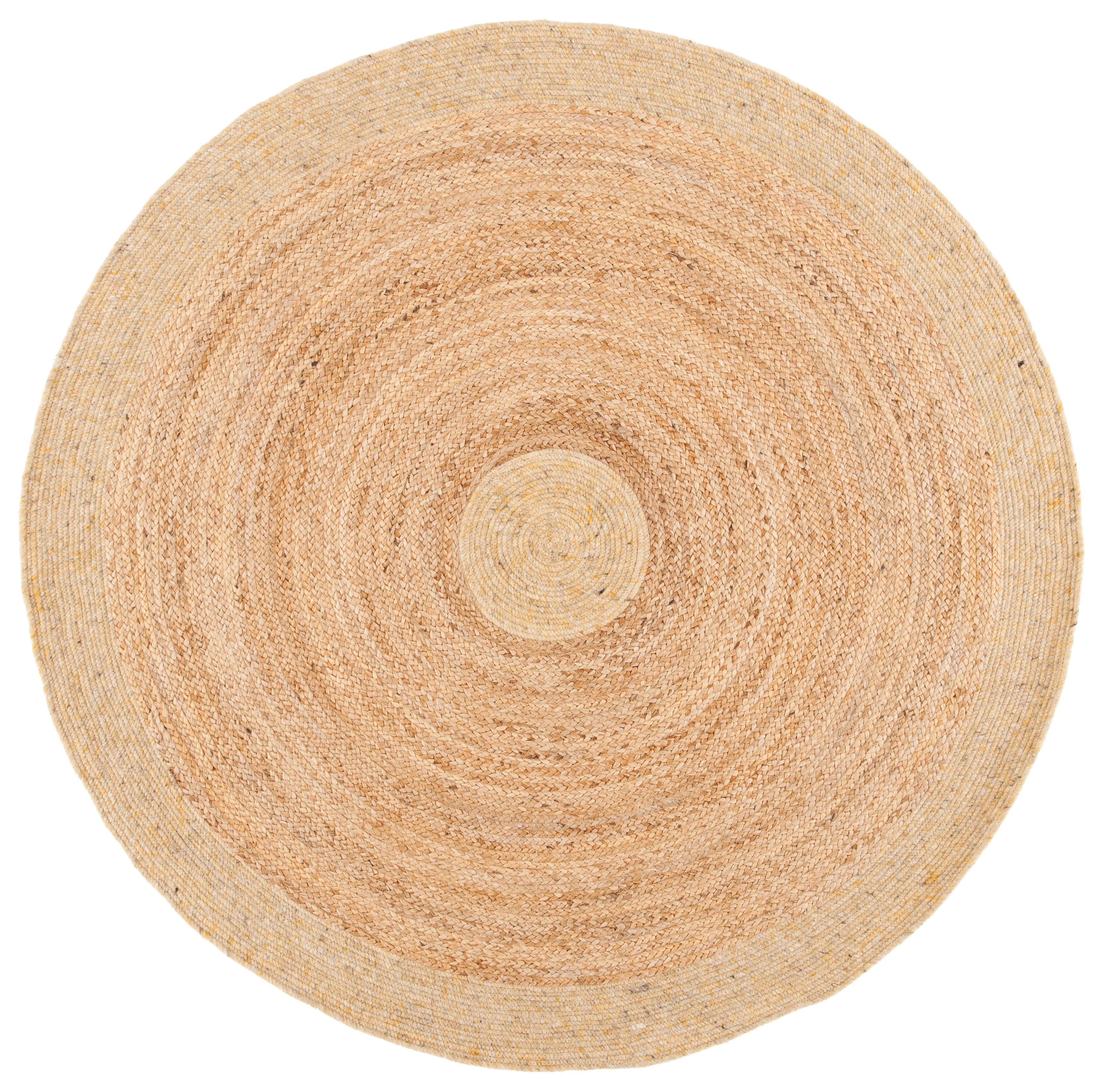 Handwoven Gold and Natural Round Wool Cotton Area Rug