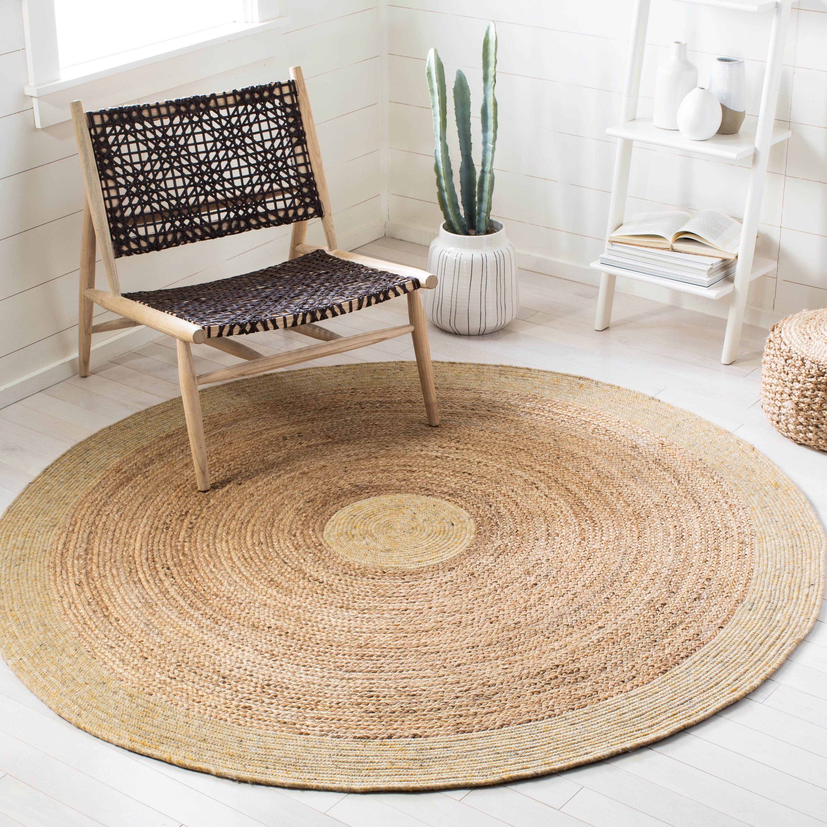 SAFAVIEH Braided Carina Bordered Reversible Area Rug, Gold/Natural, 6' x 6' Round