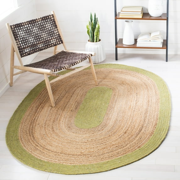 SAFAVIEH Braided Carina Bordered Reversible Area Rug, Green/Natural, 6' x 9' Oval