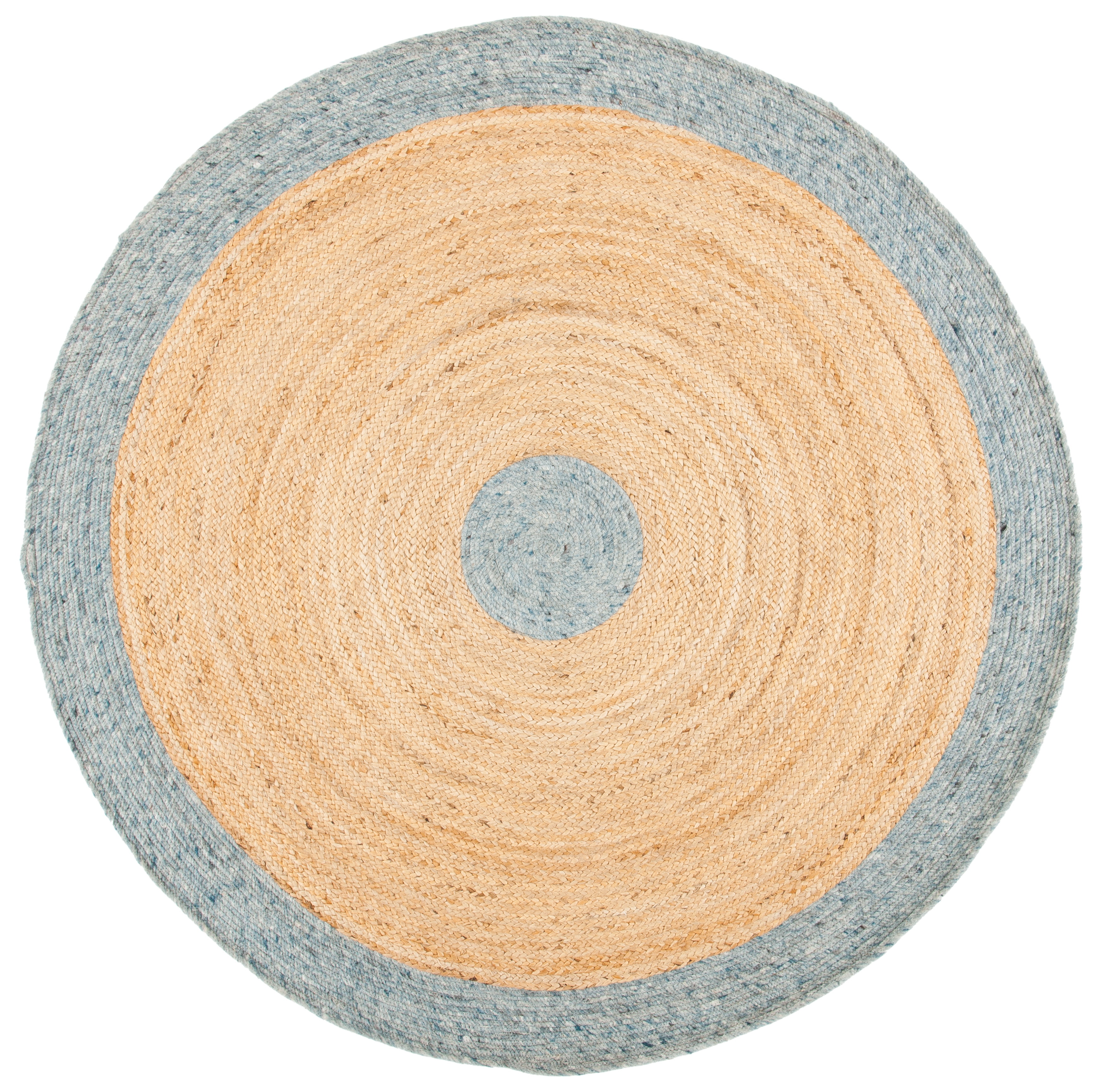 Handwoven Light Blue and Beige Wool Cotton Round Area Rug