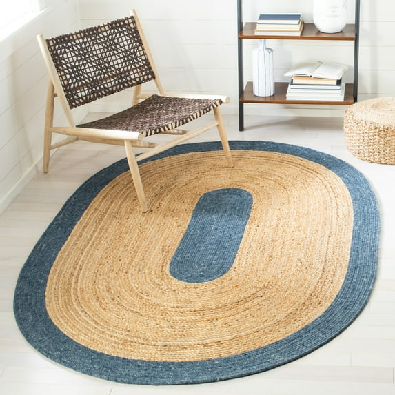 SAFAVIEH Braided Carina Bordered Reversible Area Rug, Navy/Natural, 4' x 6' Oval