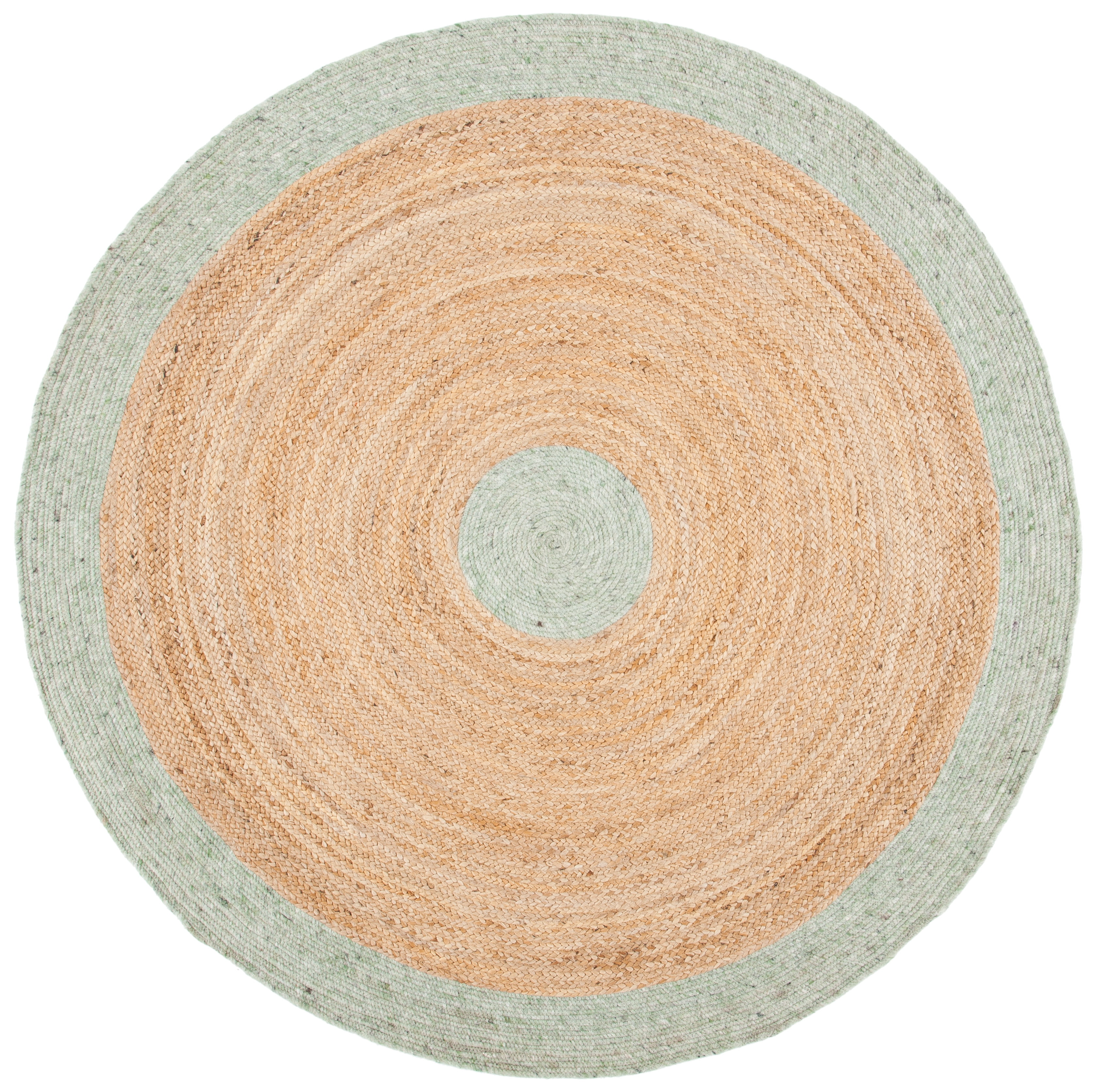 Handwoven Sage and Gold Round Wool Cotton Area Rug, 6' x 6'
