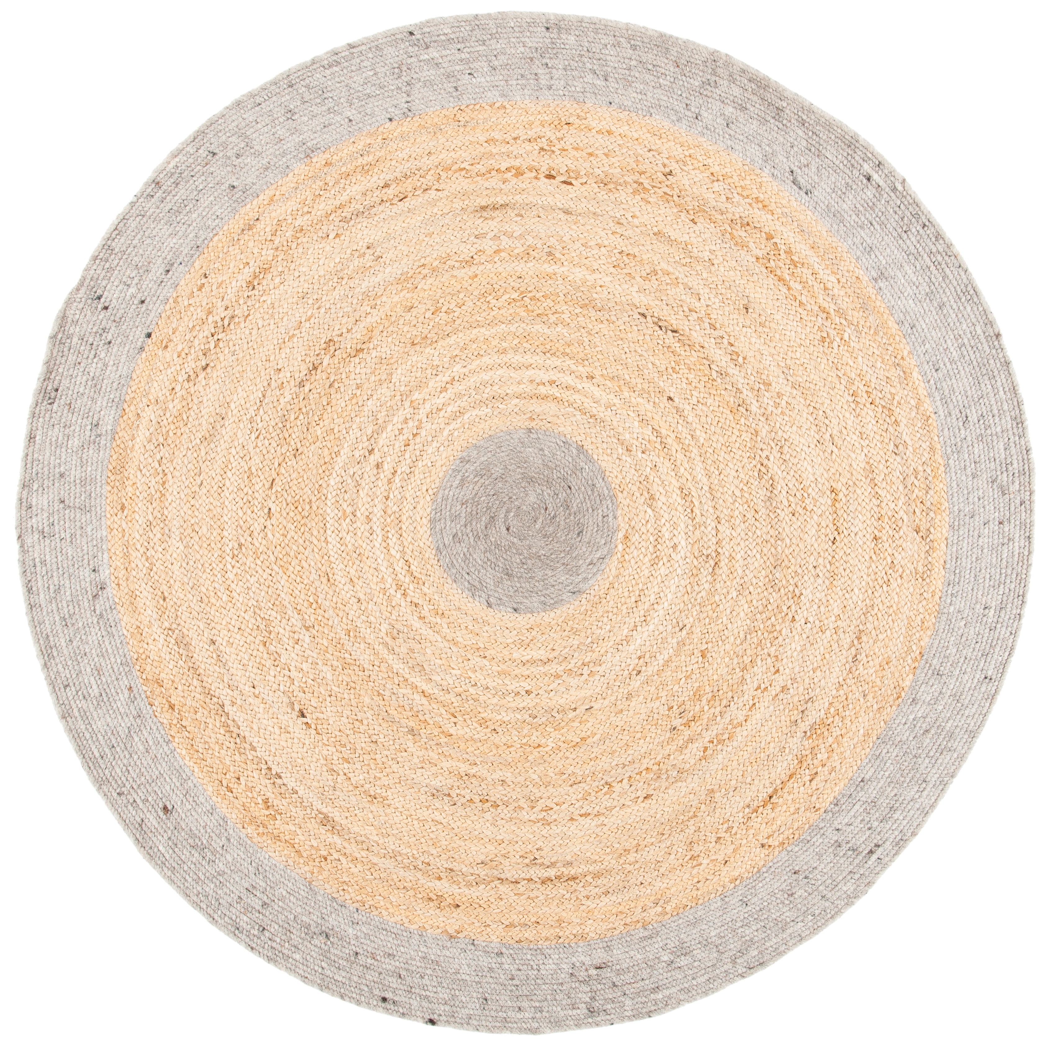 Silver and Natural Round Braided Wool Cotton Rug