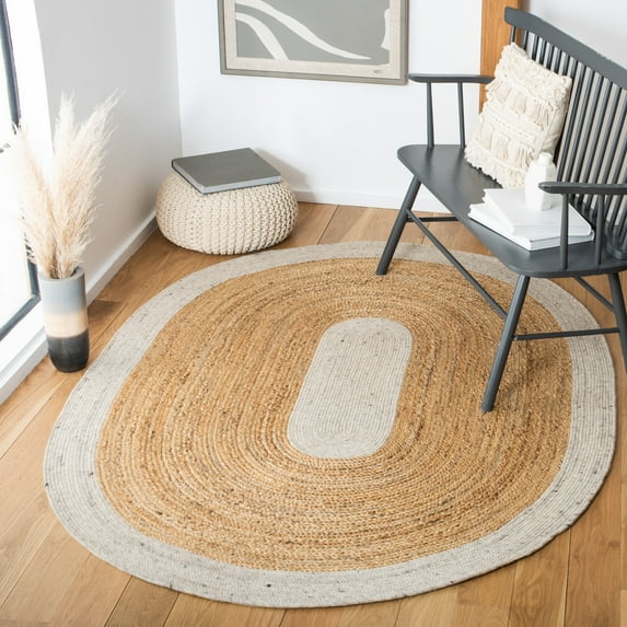 SAFAVIEH Braided Carina Bordered Reversible Area Rug, Beige/Natural, 5' x 7' Oval
