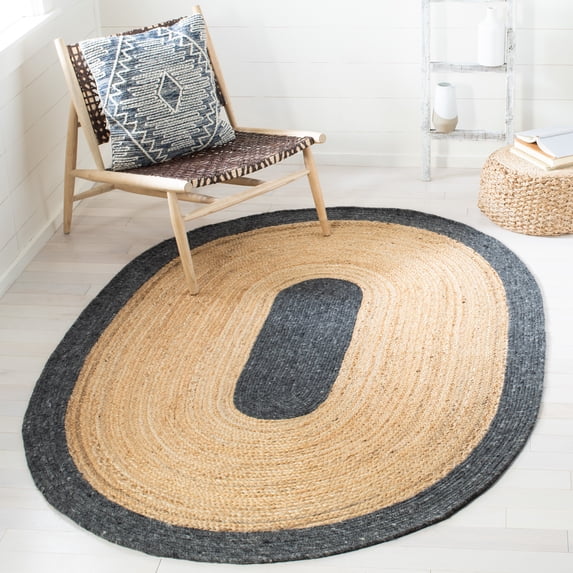 SAFAVIEH Braided Carina Bordered Reversible Area Rug, Black/Gold, 6' x 9' Oval