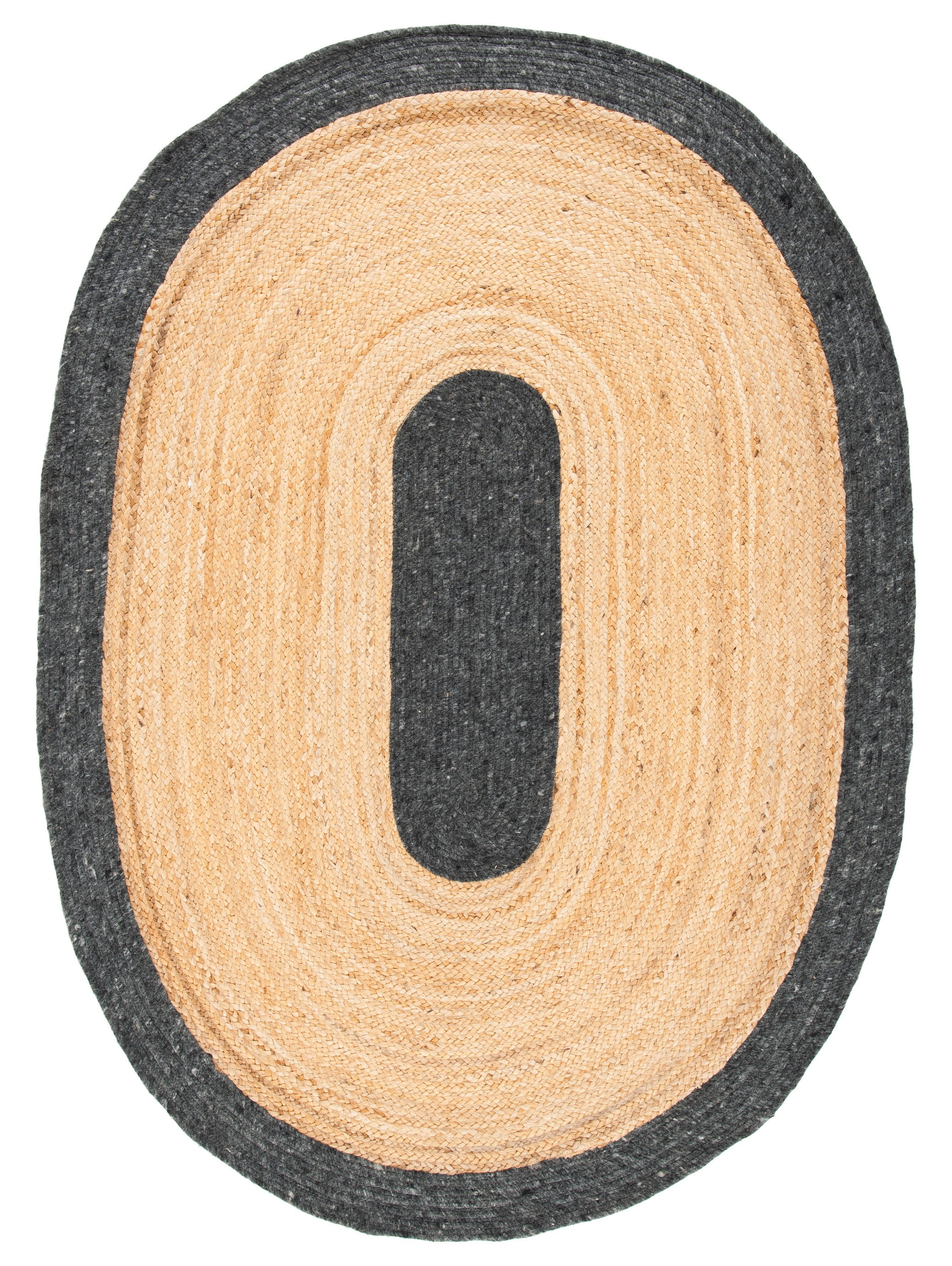 Handwoven Reversible Black and Gold Wool-Cotton Blend 6' x 9' Oval Rug