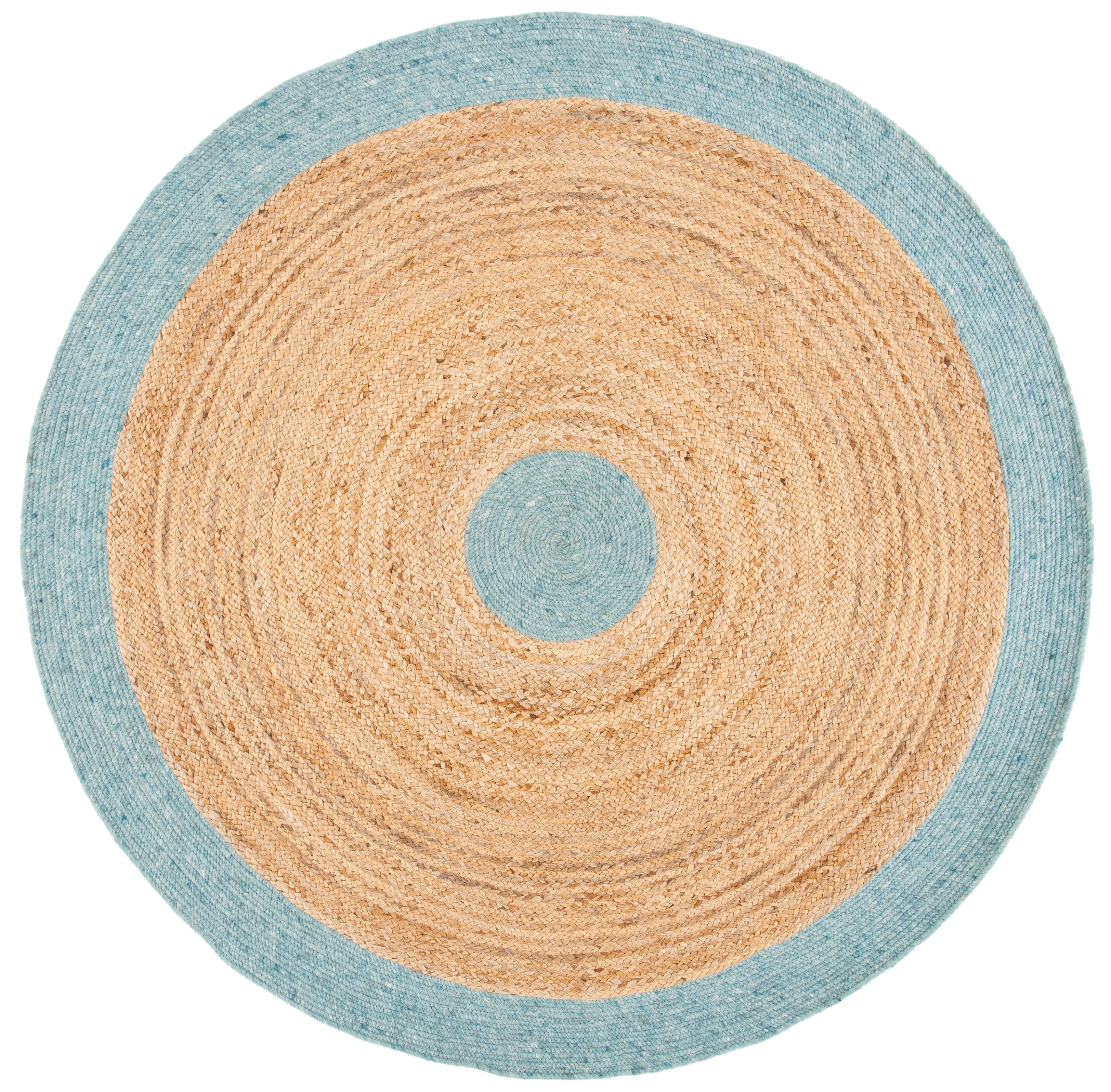 Blue and Natural Round Braided Wool Cotton Rug