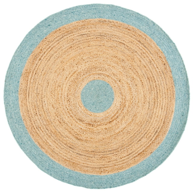 SAFAVIEH Braided Carina Solid Bordered Area Rug, Blue/Natural, 3' x 3' Round