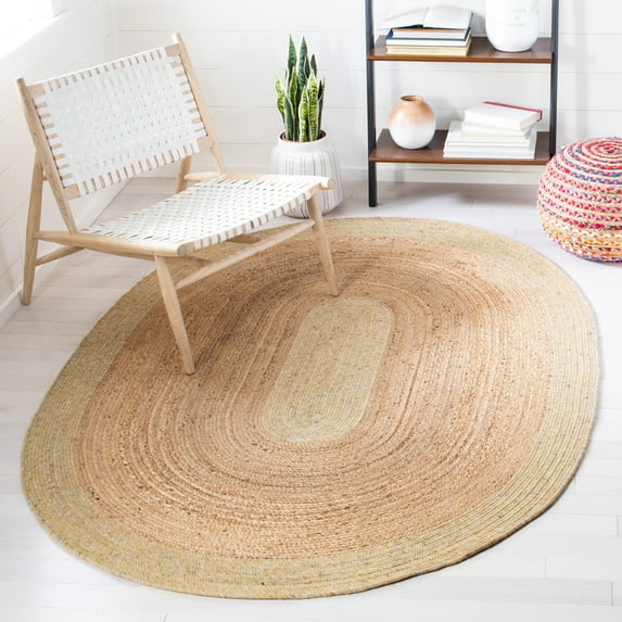 SAFAVIEH Braided Carina Bordered Reversible Area Rug, Gold/Natural, 5' x 7' Oval