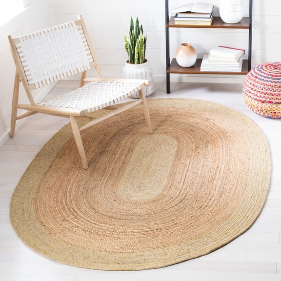 SAFAVIEH Braided Carina Bordered Reversible Area Rug, Gold/Natural, 5' x 7' Oval