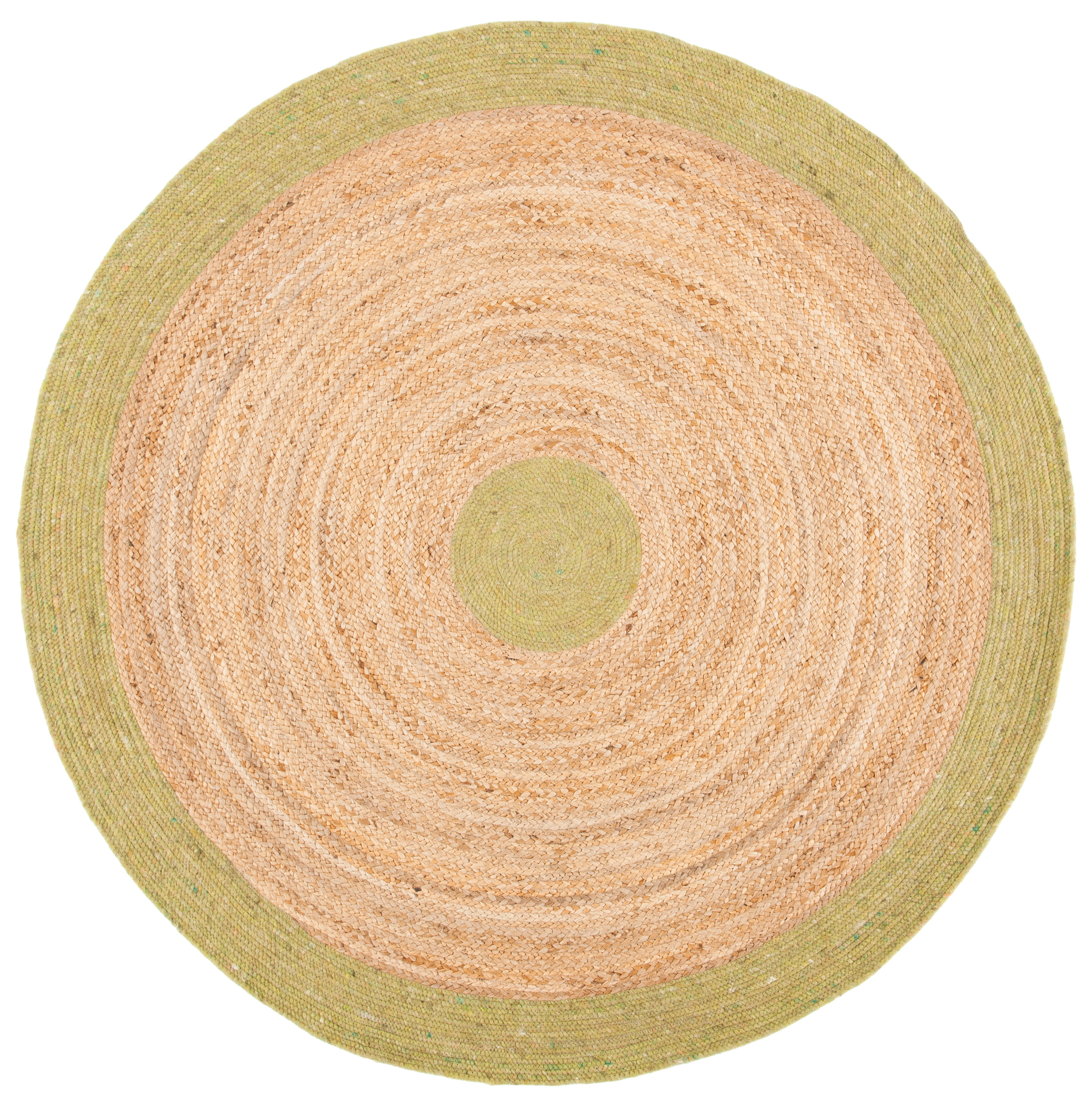 Handmade Green and Natural Round Braided Wool Cotton Rug