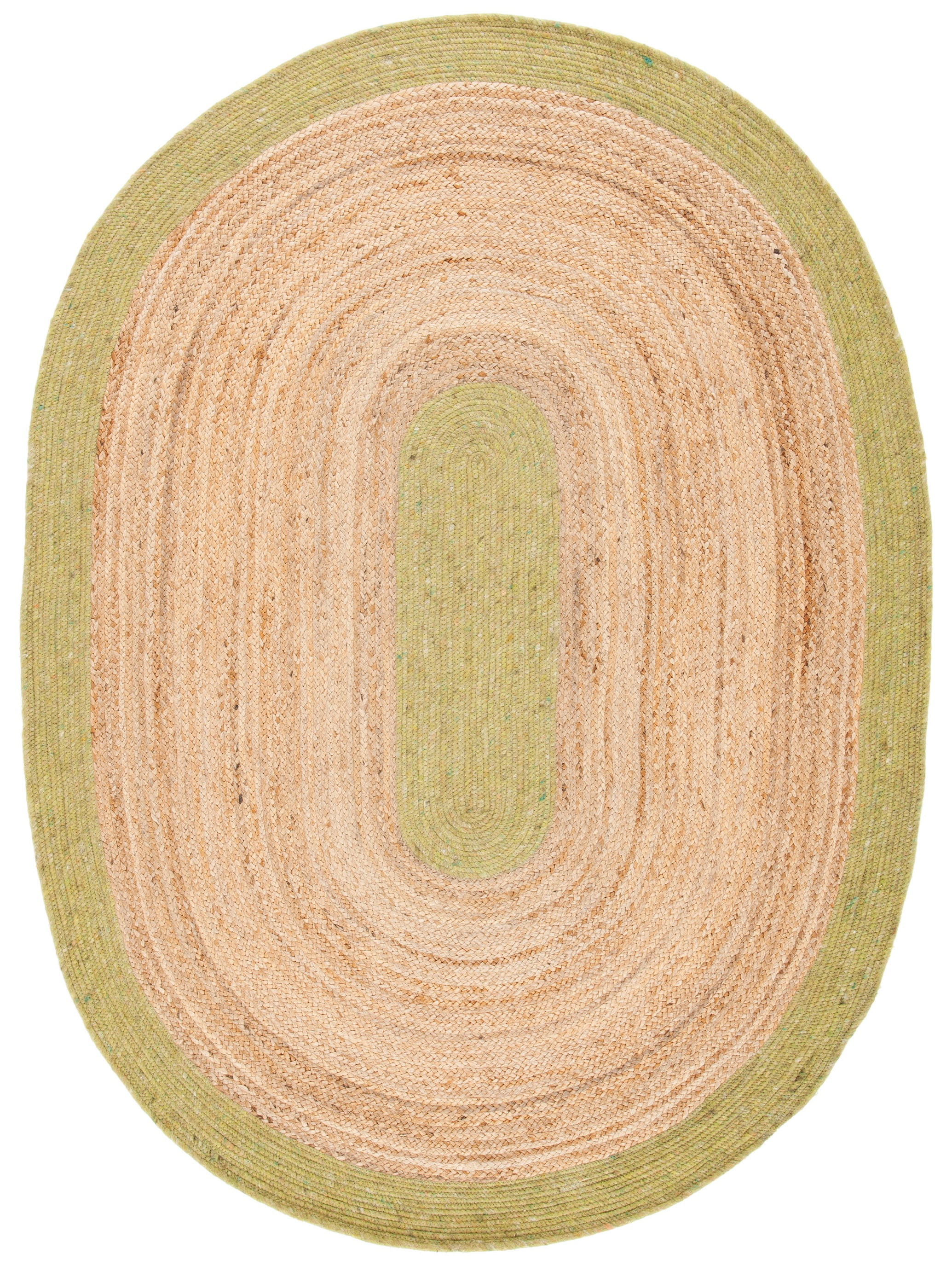 Handmade Green and Natural Oval Wool Cotton Braided Rug 4' x 6'