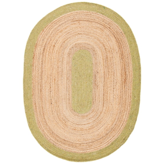 SAFAVIEH Braided Carina Bordered Reversible Area Rug, Green/Natural, 5' x 7' Oval