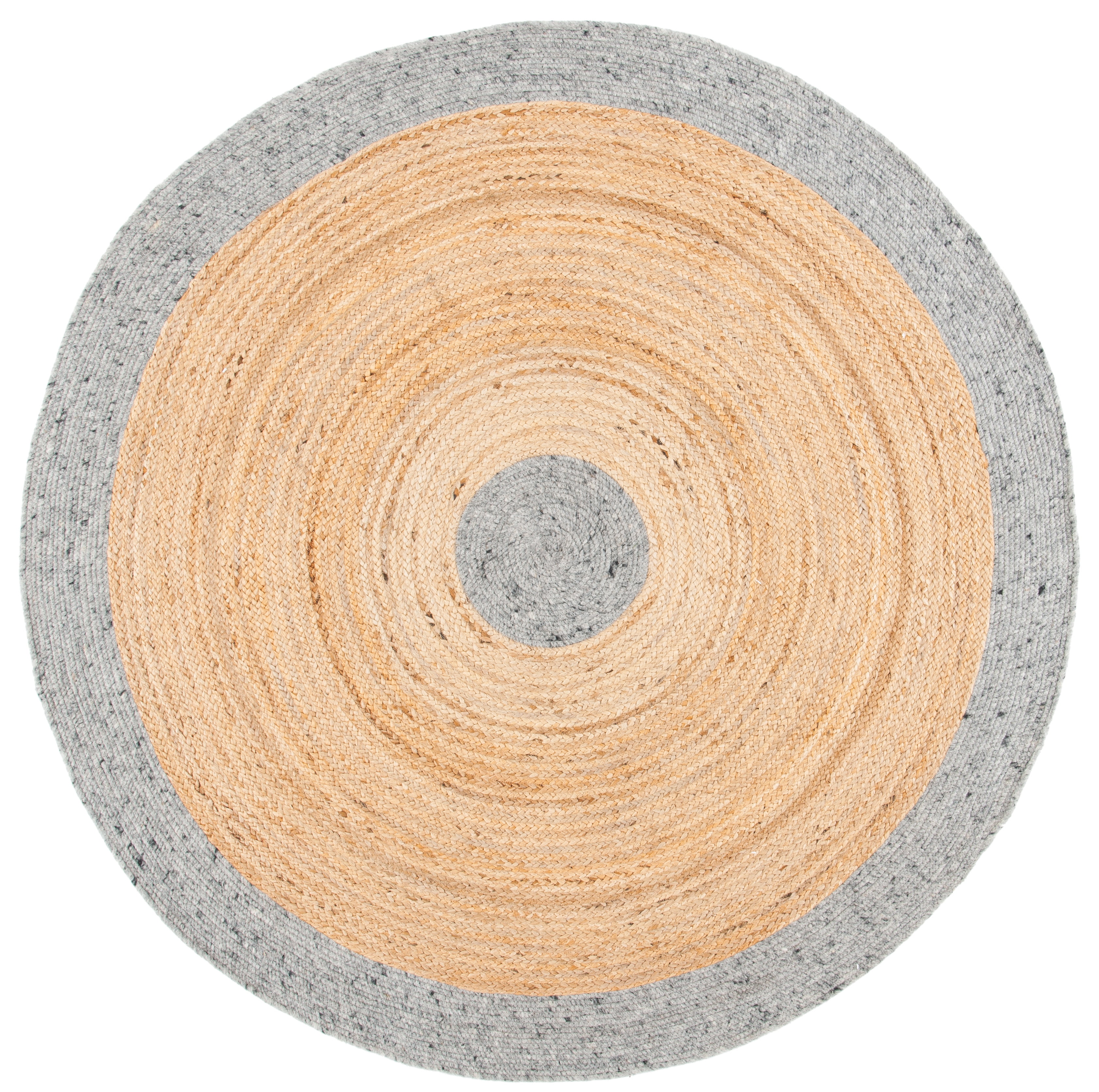 Handmade Grey and Natural Round Braided Wool Cotton Rug