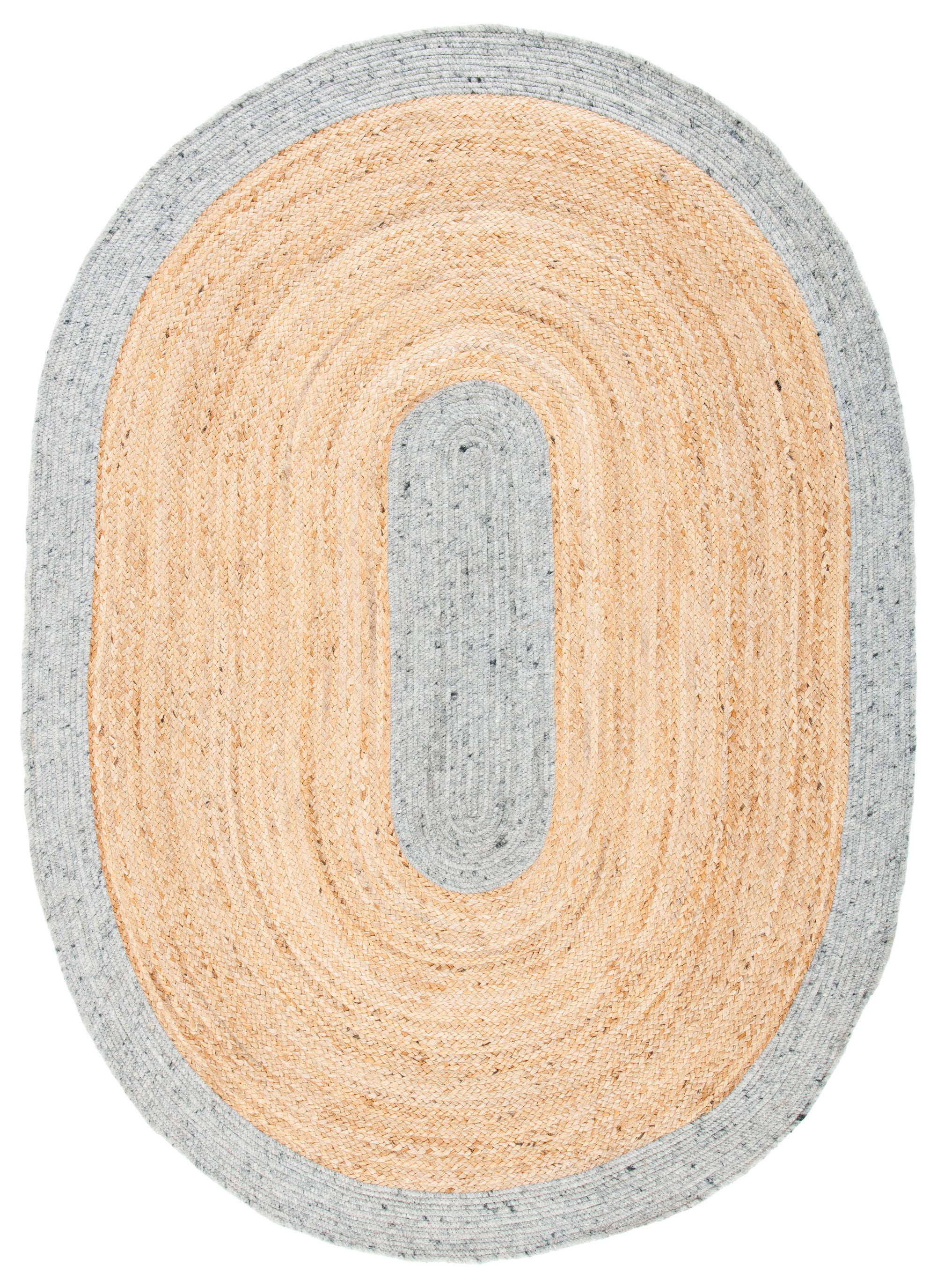 Gray and Natural Oval Braided Wool Cotton Rug 6' x 9'