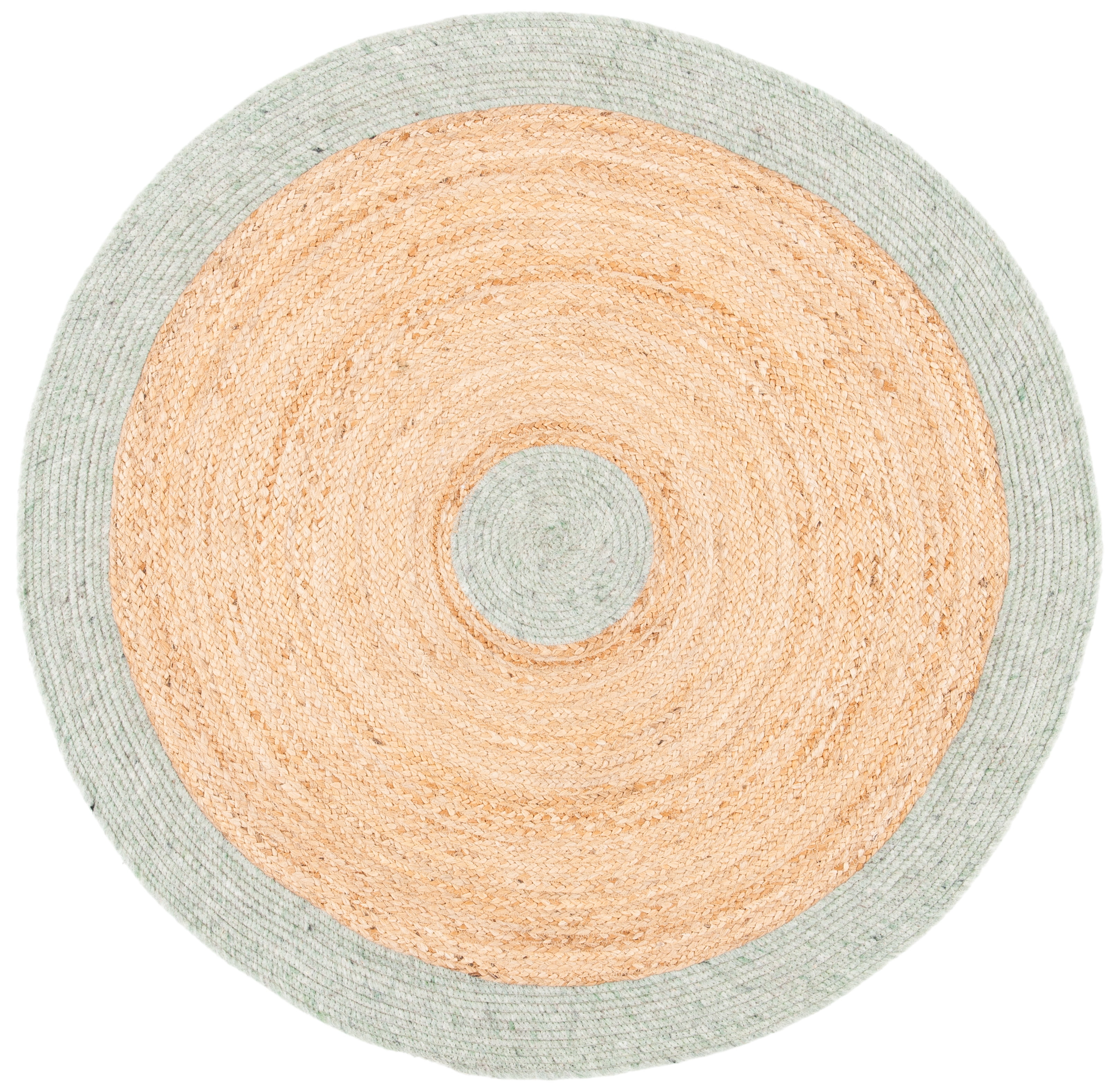 Handmade Sage and Gold Braided Wool Cotton Round Rug