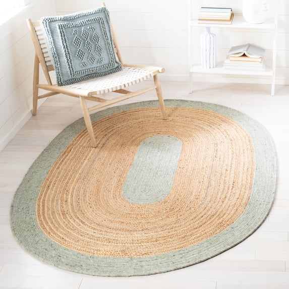 SAFAVIEH Braided Carina Bordered Reversible Area Rug, Sage/Gold, 5' x 7' Oval