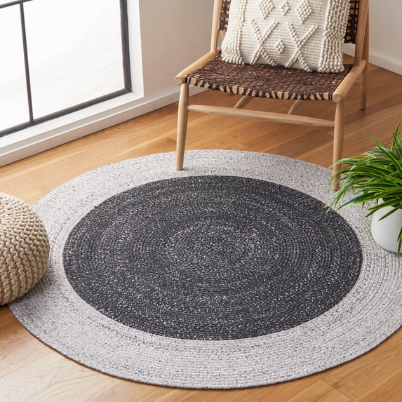 SAFAVIEH Braided Celinda Solid Polyester Reversible Area Rug, Black/Light Gray, 3' x 3' Round