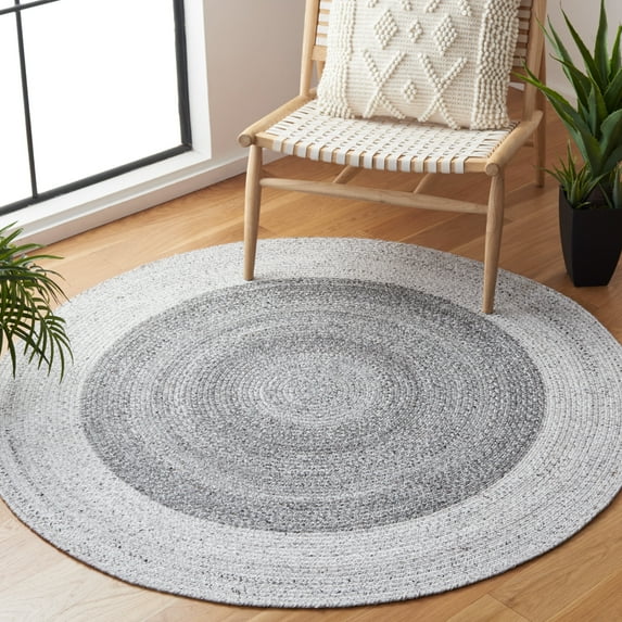 SAFAVIEH Braided Celinda Solid Polyester Reversible Area Rug, Dark Gray/Light Gray, 4' x 4' Round