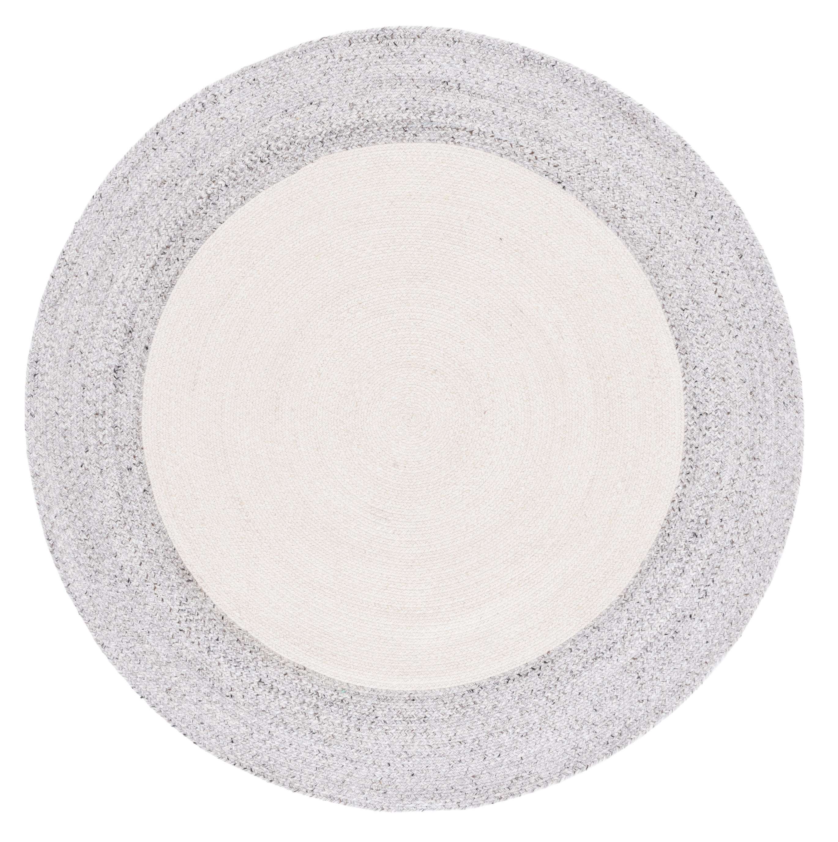 Ivory and Light Grey Round Braided Synthetic Rug, 47"